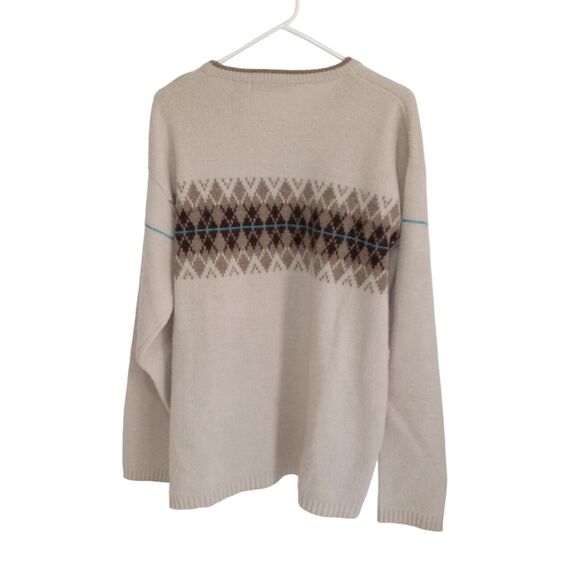 XG Men's Brown Pullover Sweater with Argyle Stripe Chest Arms Brown XL - Picture 2 of 6